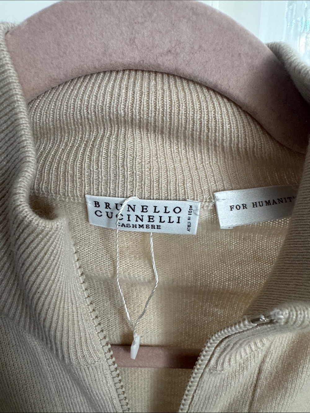 Brunello Cucinelli Cream Cashmere Zip Cardigan